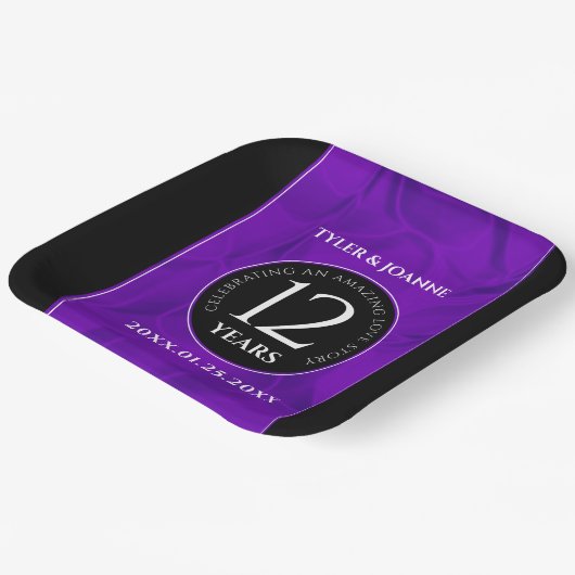 Elegant 12e Jubileum-feestdag zijderoute Papieren Bordje (Gebogen)