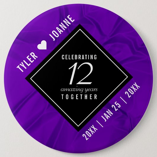 Elegant 12e Jubileum-feestdag zijderoute Ronde Button 6,0 Cm (Voorkant)