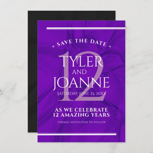 Elegant 12e Jubileum-feestdag zijderoute Save The Date (Voorkant / Achterkant)