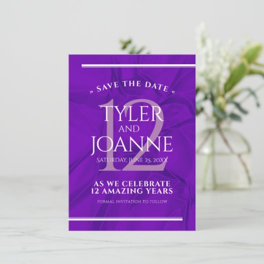 Elegant 12e Jubileum-feestdag zijderoute Save The Date (Staand voorkant)