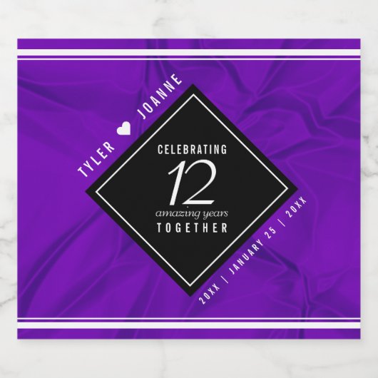 Elegant 12e Jubileum-feestdag zijderoute Sparkling Wijnetiket (Enkel label)