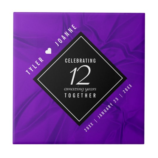 Elegant 12e Jubileum-feestdag zijderoute Tegeltje (Voorkant)