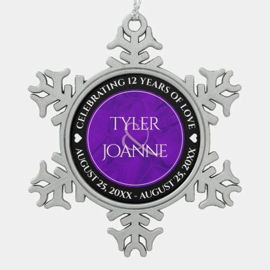 Elegant 12e Jubileum-feestdag zijderoute Tin Sneeuwvlok Ornament (Voorkant)