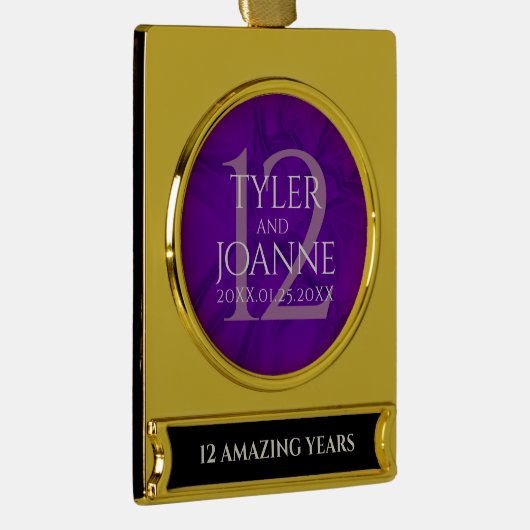 Elegant 12e Jubileum-feestdag zijderoute Verguld Banner Ornament (Rechts)