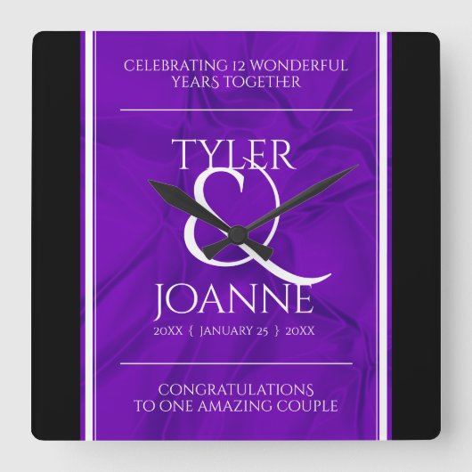 Elegant 12e Jubileum-feestdag zijderoute Vierkante Klok (Voorkant)