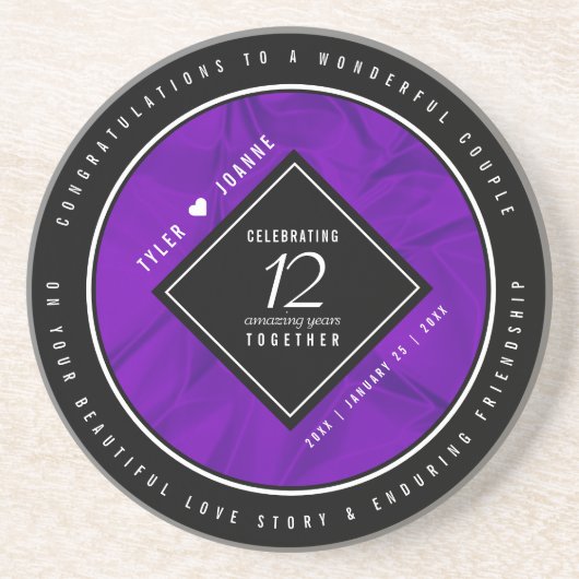 Elegant 12e Jubileum-feestdag zijderoute Zandsteen Onderzetter (Voorkant)