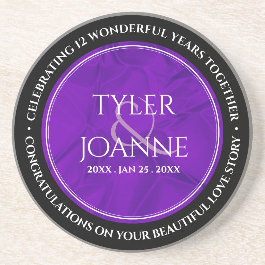 Elegant 12e Jubileum-feestdag zijderoute Zandsteen Onderzetter (Voorkant)