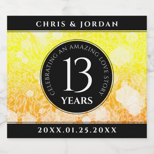 Elegant 13th Citrine Wedding Jubileum Sparkling Wijnetiket (Enkel label)