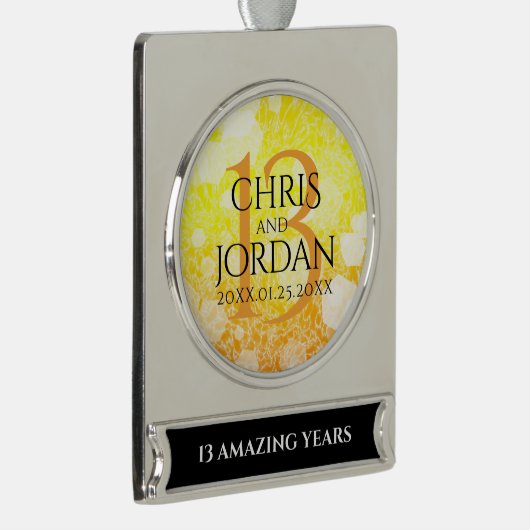 Elegant 13th Citrine Wedding Jubileum Verzilverd Banner Ornament (Rechts)