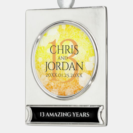 Elegant 13th Citrine Wedding Jubileum Verzilverd Banner Ornament (Links)