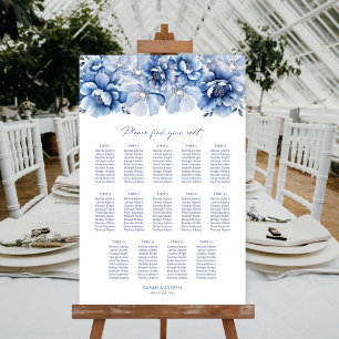 Elegant 14 Tafel Blauw Bloemen Trouwstoel Grafiek Poster