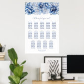 Elegant 14 Tafel Blauw Bloemen Trouwstoel Grafiek Poster (Thuiskantoor)