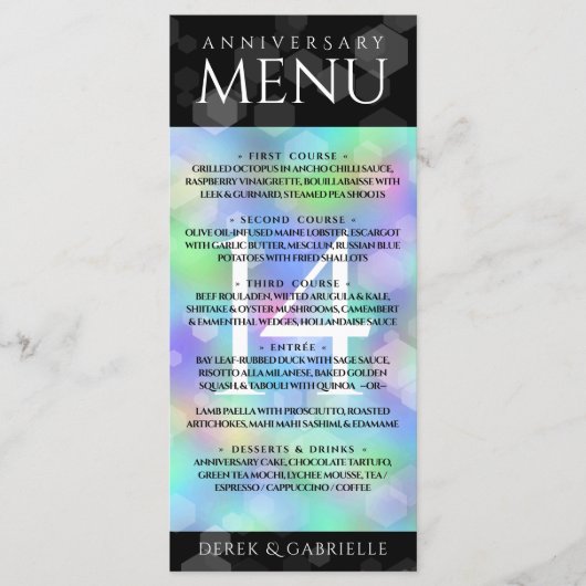 Elegant 14e Jubileum voor opalbruiloft Menu (Voorkant)