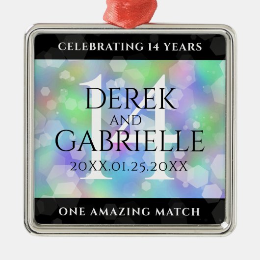 Elegant 14e Jubileum voor opalbruiloft Metalen Ornament (Voorkant)