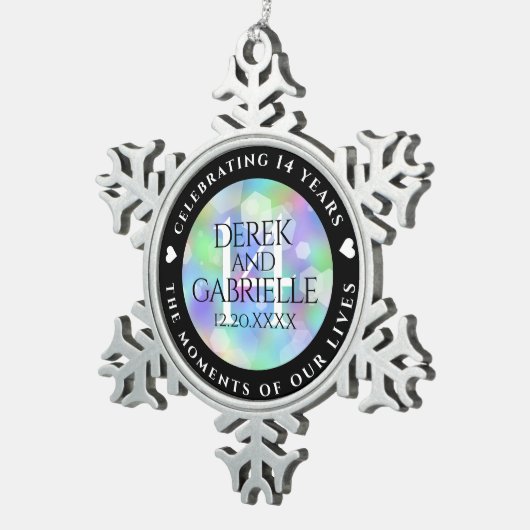 Elegant 14e Jubileum voor opalbruiloft Tin Sneeuwvlok Ornament (Rechts)