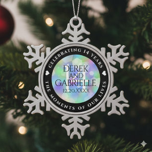 Elegant 14e Jubileum voor opalbruiloft Tin Sneeuwvlok Ornament