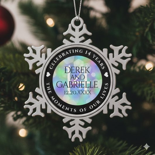 Elegant 14e Jubileum voor opalbruiloft Tin Sneeuwvlok Ornament