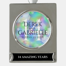 Elegant 14e Jubileum voor opalbruiloft Verzilverd Banner Ornament