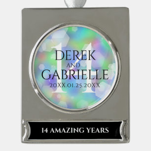 Elegant 14e Jubileum voor opalbruiloft Verzilverd Banner Ornament