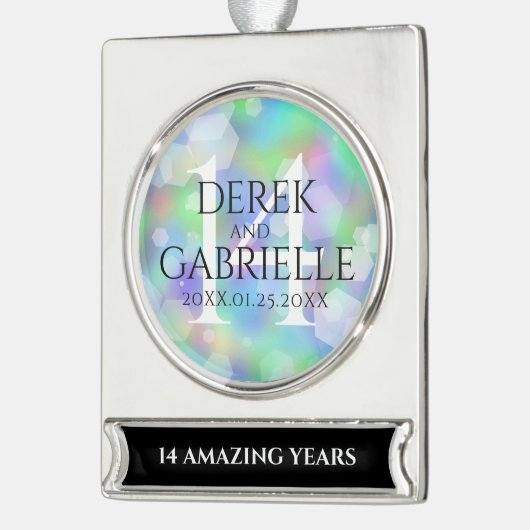 Elegant 14e Jubileum voor opalbruiloft Verzilverd Banner Ornament (Links)