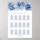 Elegant 15 Tafel Blauw Bloemen Trouwstoel Grafiek Poster (Voorkant)