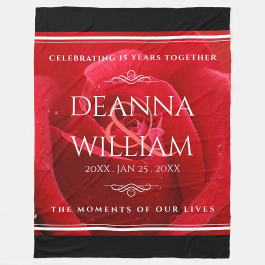 Elegant 15e 26e Roos Wedding Jubileum Fleece Deken (Voorkant)