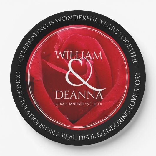 Elegant 15e 26e Roos Wedding Jubileum Papieren Bordje (Voorkant)