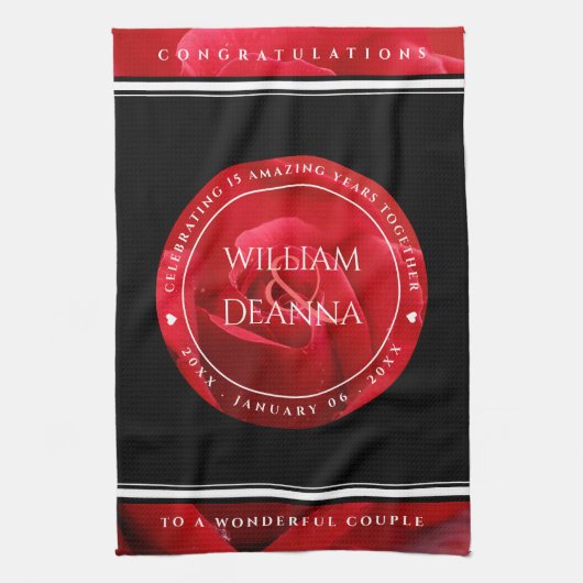 Elegant 15e 26e Roos Wedding Jubileum Theedoek (Verticaal)