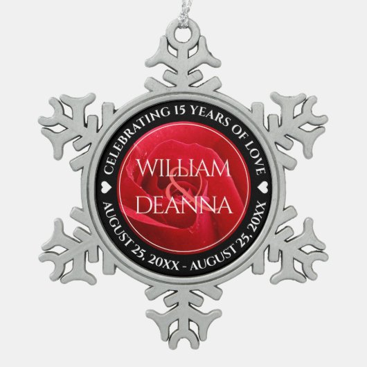 Elegant 15e 26e Roos Wedding Jubileum Tin Sneeuwvlok Ornament (Voorkant)
