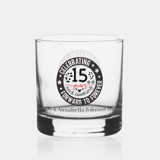 Elegant 15e jaar Jubileum namen toevoegen datum Whisky Glas (Achterkant)