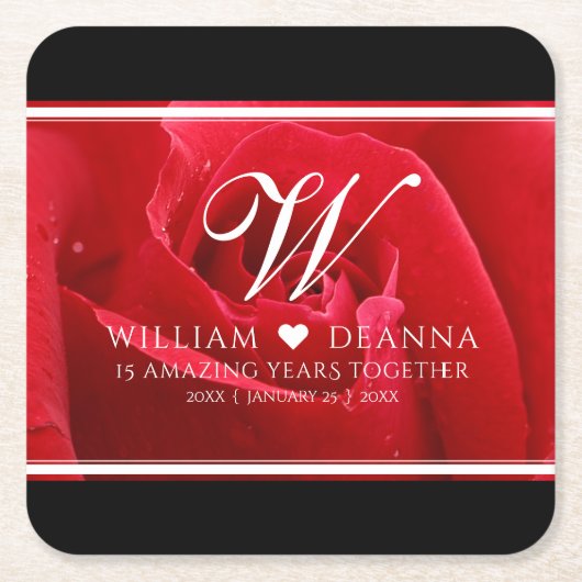 Elegant 15e Roos bruiloft Jubileum Kartonnen Onderzetters (Voorkant)