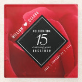 Elegant 15e Roos Wedding Jubileum Glazen Onderzetter (Voorkant)