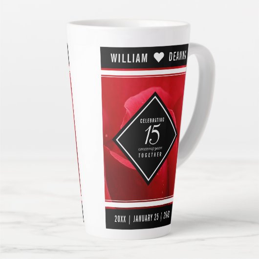 Elegant 15e Roos Wedding Jubileum Latte Mok (Rechterhoek)