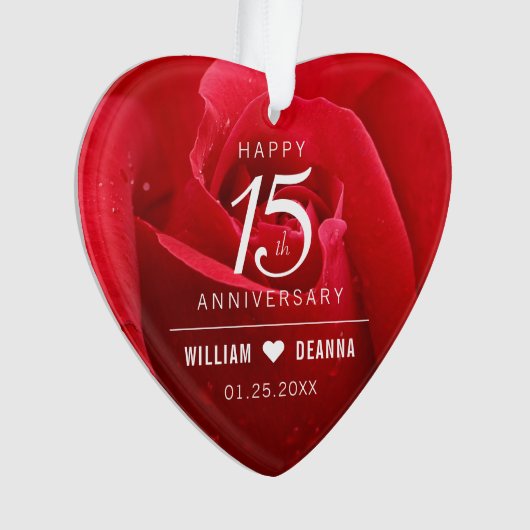 Elegant 15e Roos Wedding Jubileum Ornament (voorkant)