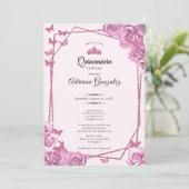 Elegant 15th birthday pink Quinceanera Kaart (Staand voorkant)