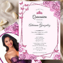Elegant 15th birthday pink Quinceanera Kaart