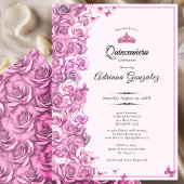 Elegant 15th birthday roses Pink Quinceanera Kaart