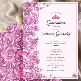 Elegant 15th birthday roses Pink Quinceanera Kaart
