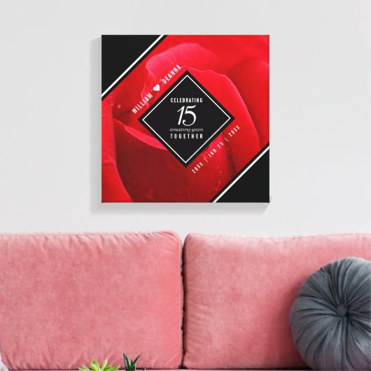 Elegant 15th Roos Wedding Jubileum Celebration Canvas Afdruk (Insitu (Woonkamer))