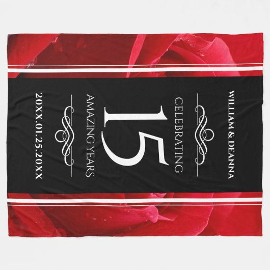 Elegant 15th Roos Wedding Jubileum Celebration Fleece Deken (Voorkant (Horizontaal))