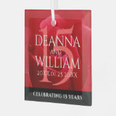 Elegant 15th Roos Wedding Jubileum Celebration Glas Ornament (Voorkant links)