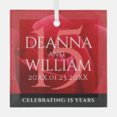 Elegant 15th Roos Wedding Jubileum Celebration Glas Ornament (Voorkant)