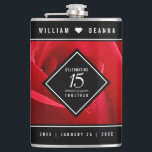 Elegant 15th Roos Wedding Jubileum Celebration Heupfles<br><div class="desc">Viel de 15e roos trouwdag met deze herdenkingsheupkolf! Elegant serif en sans serif lettering op een romantische rode rozenachtergrond voegen een gedenkwaardige aanraking toe voor deze speciale gelegenheid en mijlpaal. Pas aan met de namen van het gelukkige paar, en jaren van huwelijk. Opmerking: dit ontwerp is geoptimaliseerd voor de 8...</div>