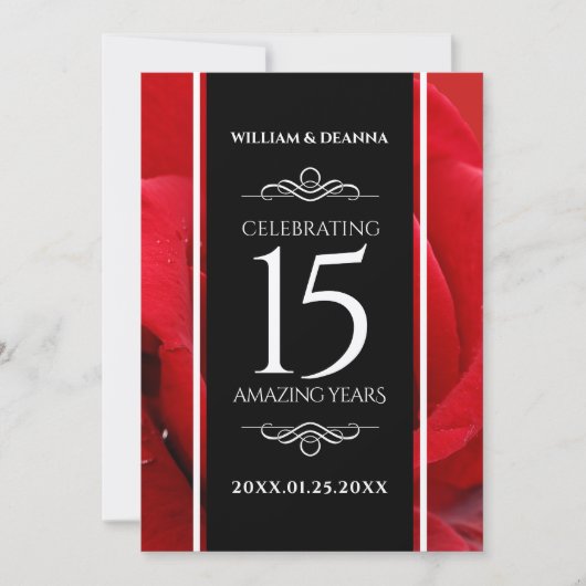 Elegant 15th Roos Wedding Jubileum Celebration Kaart (Voorkant)