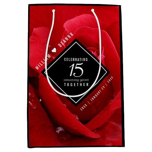 Elegant 15th Roos Wedding Jubileum Celebration Medium Cadeauzakje (Voorkant)