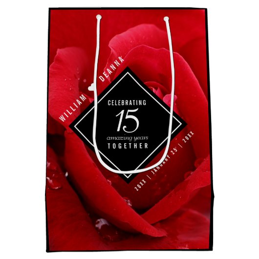 Elegant 15th Roos Wedding Jubileum Celebration Medium Cadeauzakje (Achterkant)