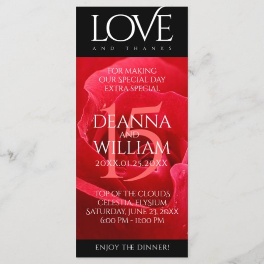 Elegant 15th Roos Wedding Jubileum Celebration Menu (Achterkant)