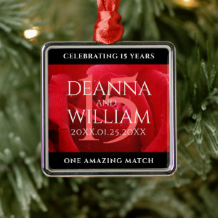 Elegant 15th Roos Wedding Jubileum Celebration Metalen Ornament