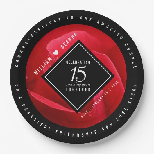 Elegant 15th Roos Wedding Jubileum Celebration Papieren Bordje (Voorkant)