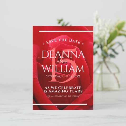 Elegant 15th Roos Wedding Jubileum Celebration Save The Date (Staand voorkant)